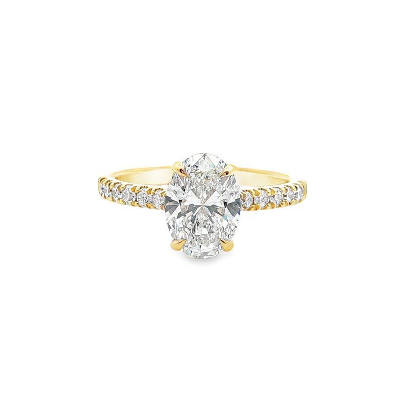 9ct Yellow Gold 1.51ct Oval Cut Claw Solitaire with Hidden Halo Engagement Ring