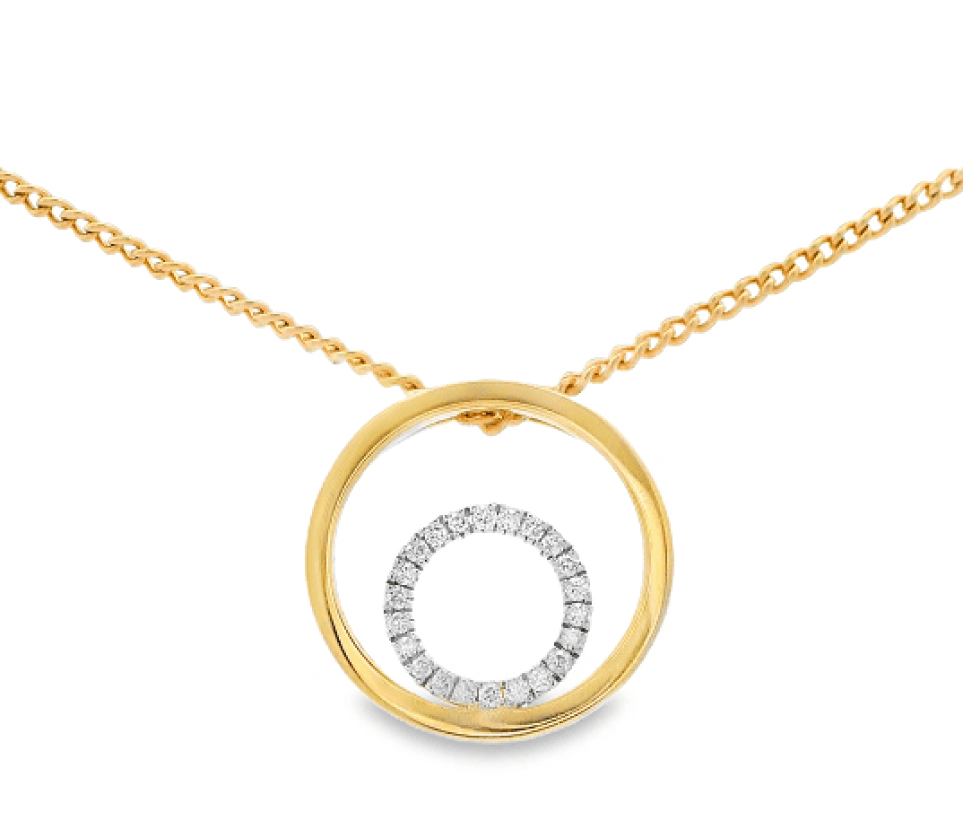 9ct Yellow & White Gold 0.10ct Double Circle Diamond Pendant