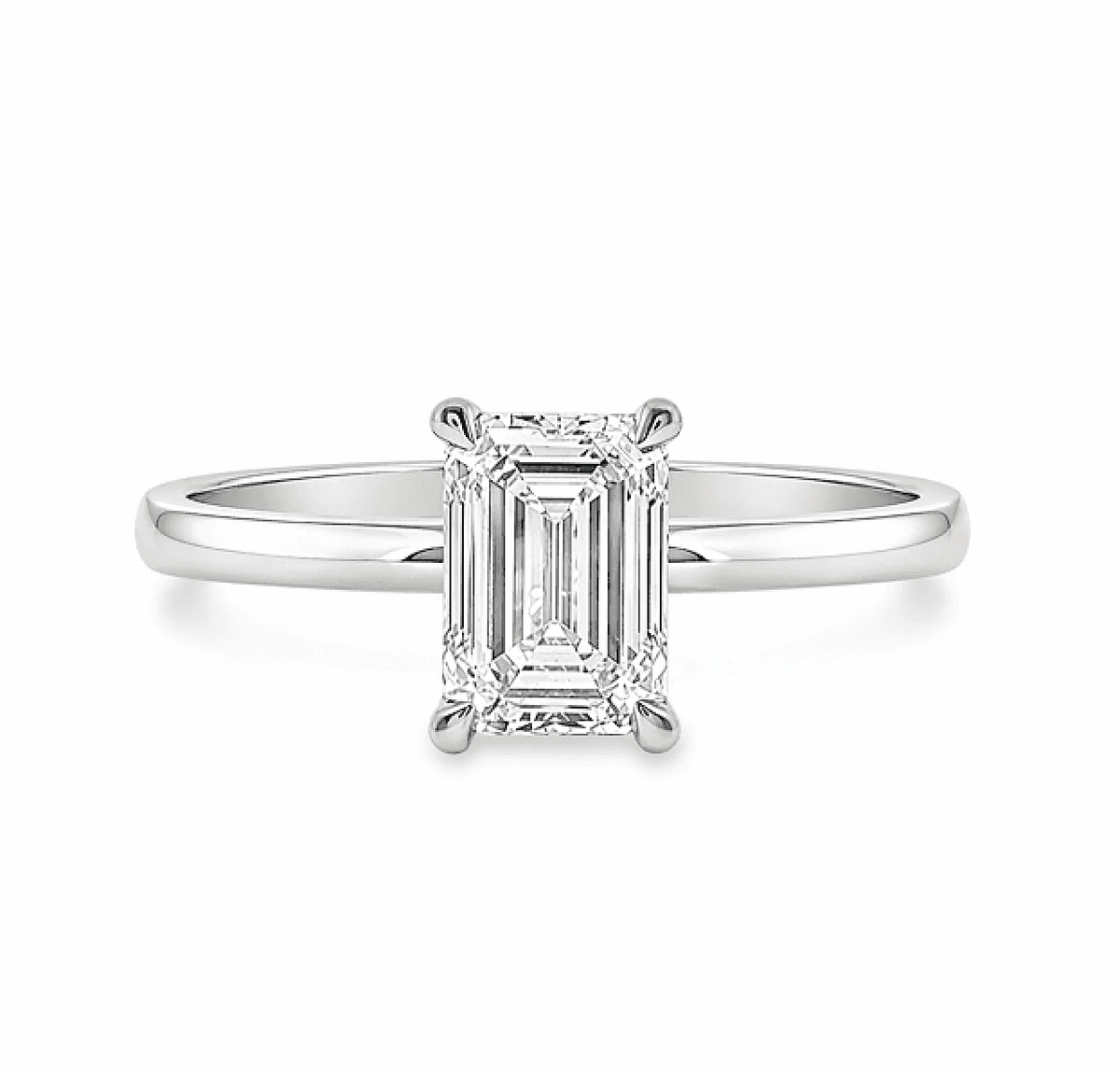 18ct White Gold 1.44ct Emerald Cut Claw Solitaire Engagement Ring