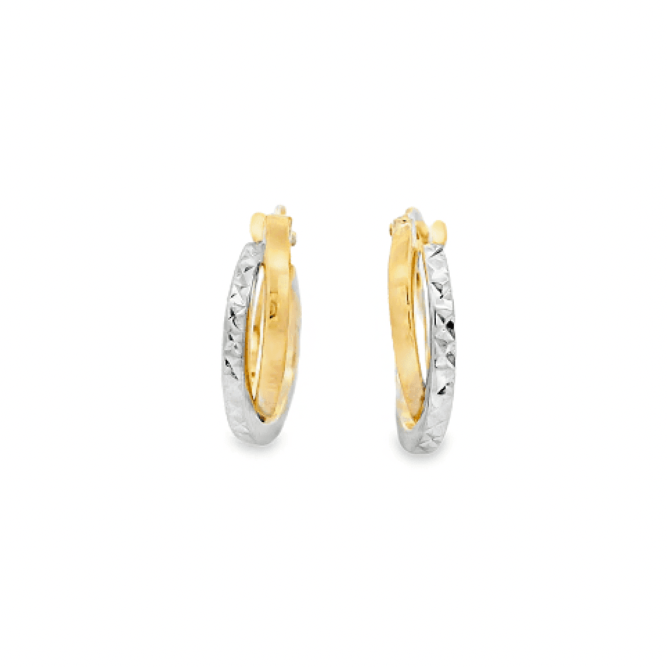 9ct Yellow & White Gold 8.5mm Crossover Hoop Earrings