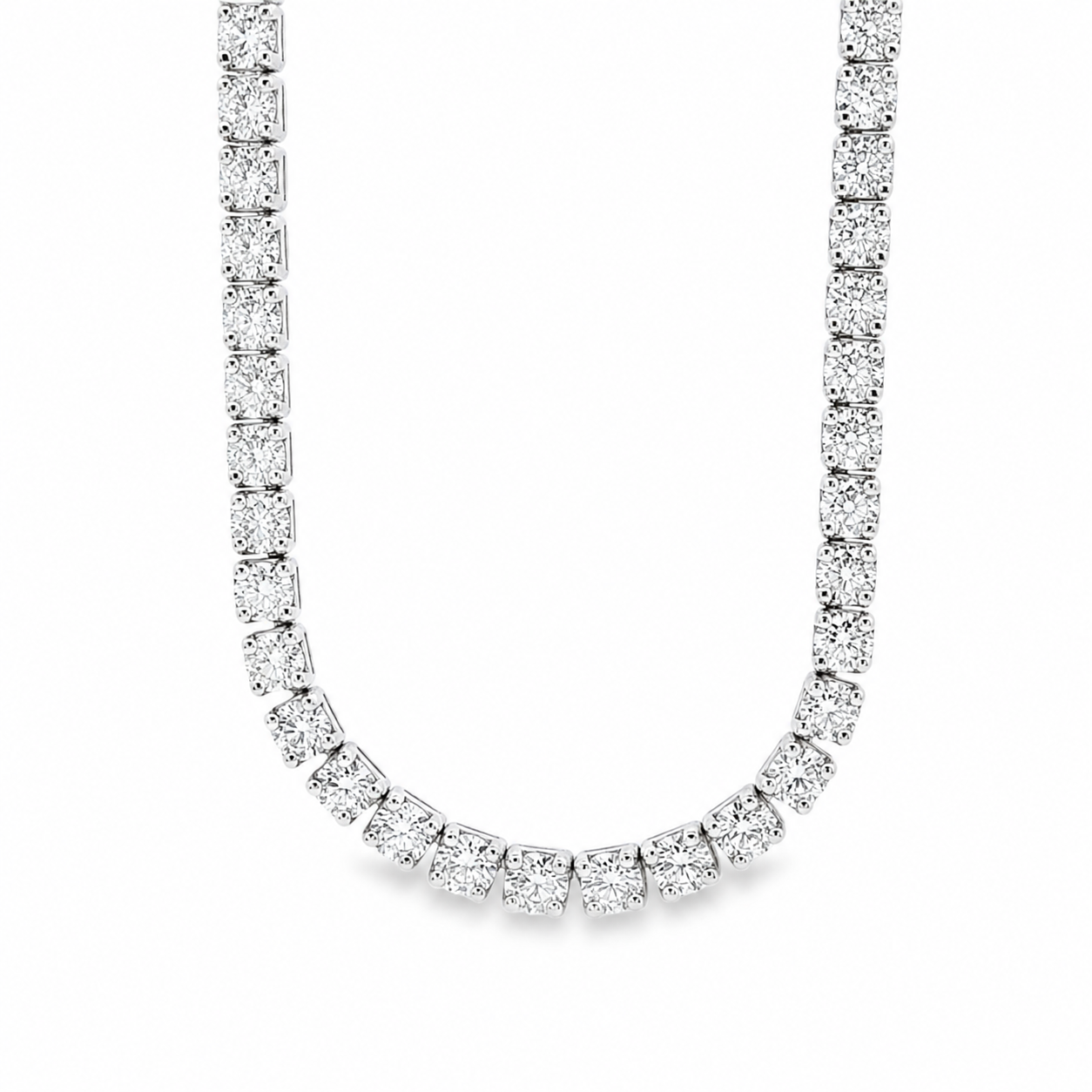 9ct White Gold Round Lab Grown Diamond Tennis Necklace – 35.98ct TDW