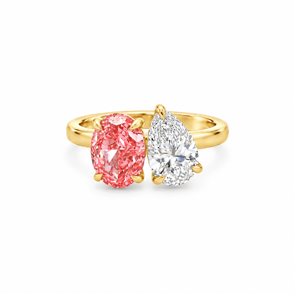 9ct Yellow Gold Pink Oval and White Pear Cut Toi Et Moi Lab Grown Diamond Ring TDW= 2.64ct