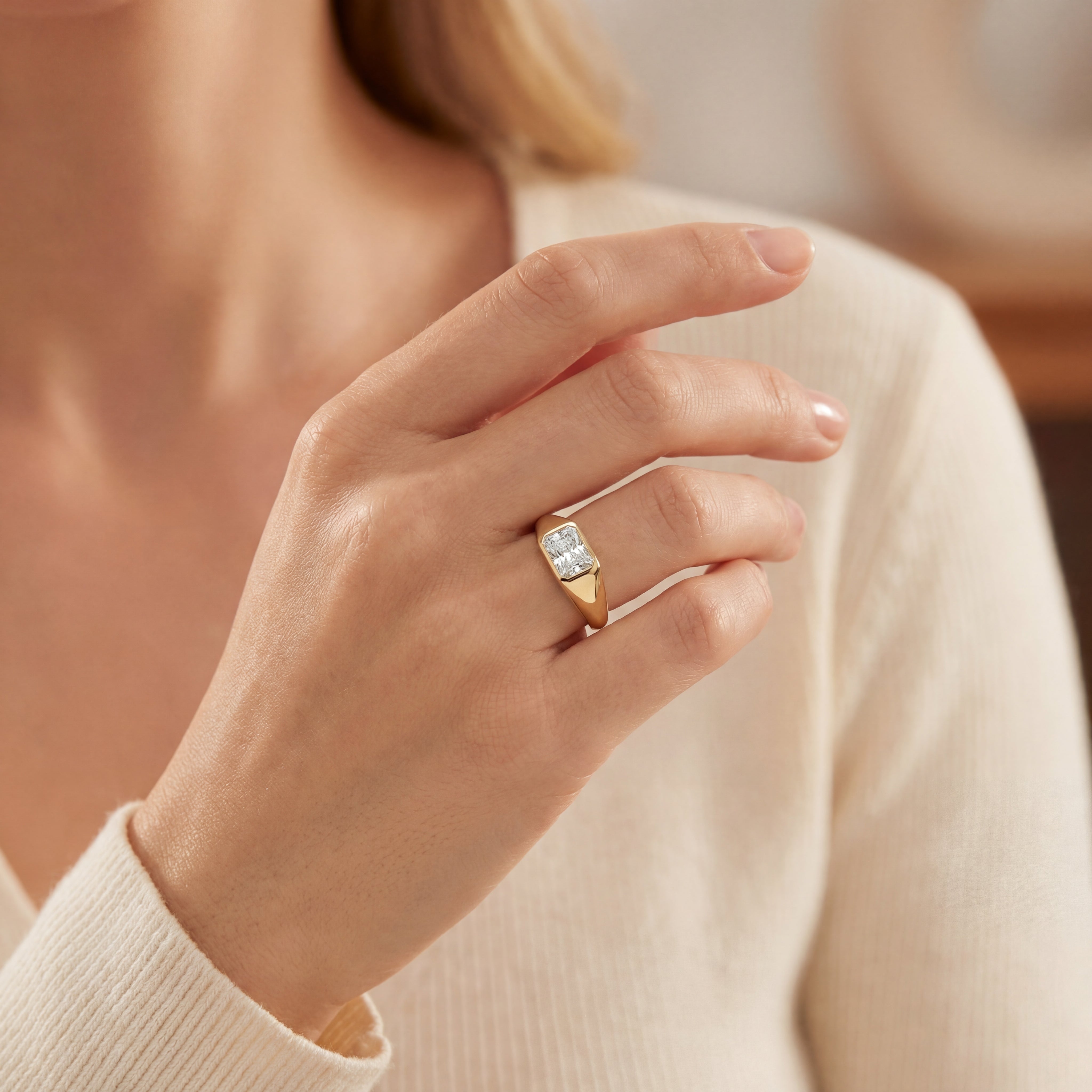 1.57ct Radiant-Cut Lab-Grown Diamond Wide Ring in 9ct Yellow Gold