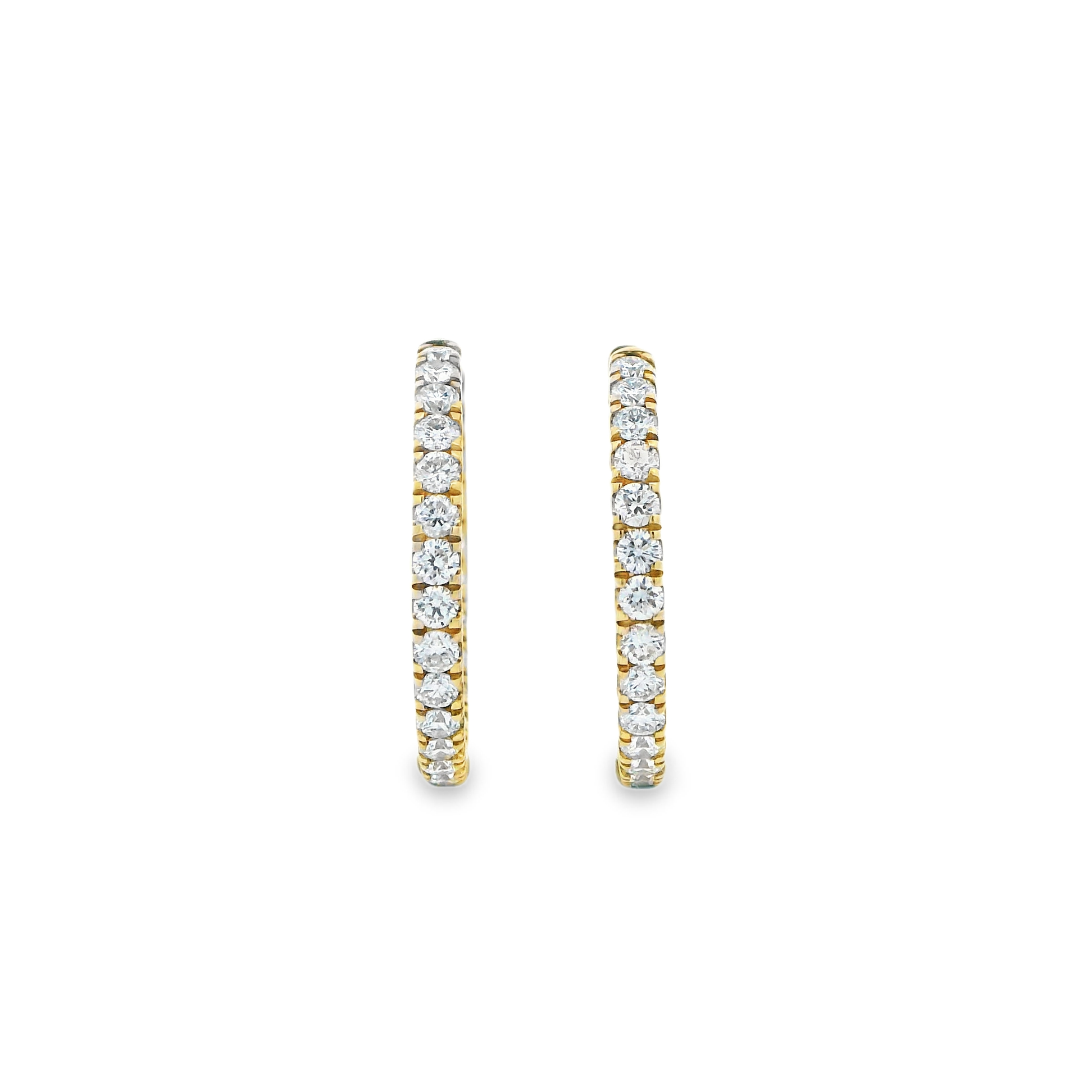9ct Yellow Gold Claw Set Inside/Outside Lab Grown Diamond Hoop Earrings - TDW 2.00ct