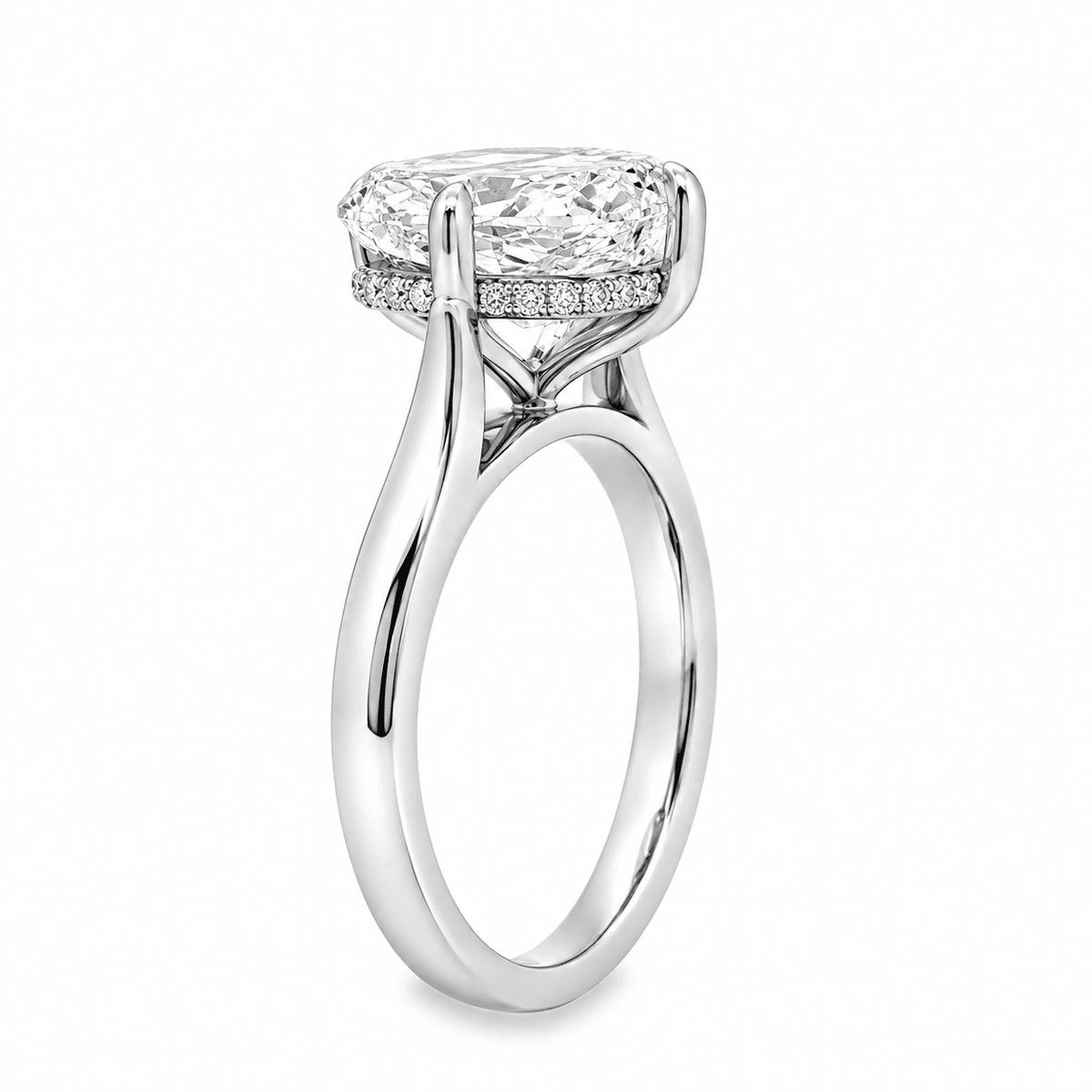 18ct WG 4 eagle claw set compass set el cush LGD solitaire ring with hidden halo. Centre 3.52ct E VVS2 IGI 800646967 and 20= 0.08ct F+ VS+ in hidden halo