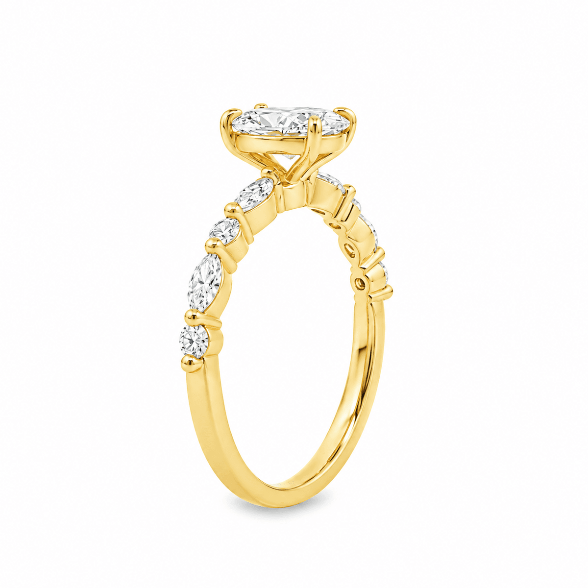 9ct Yellow Gold Oval Cut Lab Grown Diamond Ring with Round and Marquise Shoulders – 1.35ct TDW