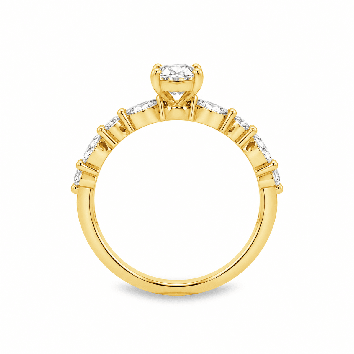 9ct Yellow Gold Oval Cut Lab Grown Diamond Ring with Round and Marquise Shoulders – 1.35ct TDW