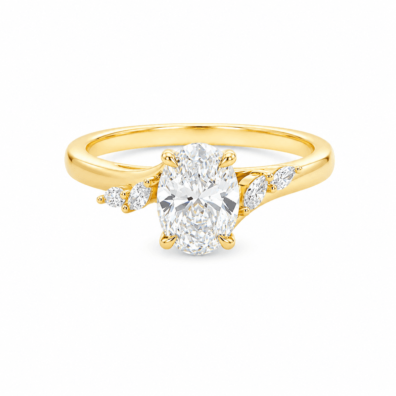 9ct Yellow Gold 1.07ct Marquise Cut Claw Solitaire with Marquise Vine Shoulders Engagement Ring